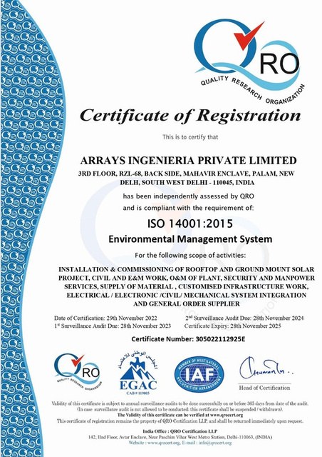ISO 14001:2015 Environmental Management certificate, Ingenieria